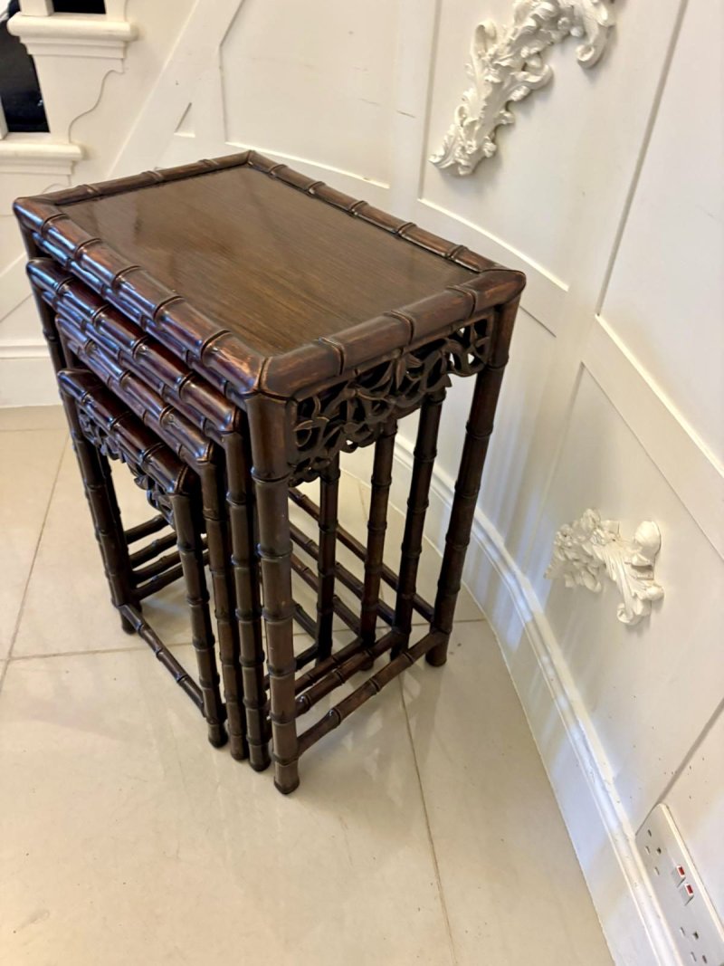 Antique 19th Century Oriental Carved Faux Bamboo Freestanding Nest of Tables